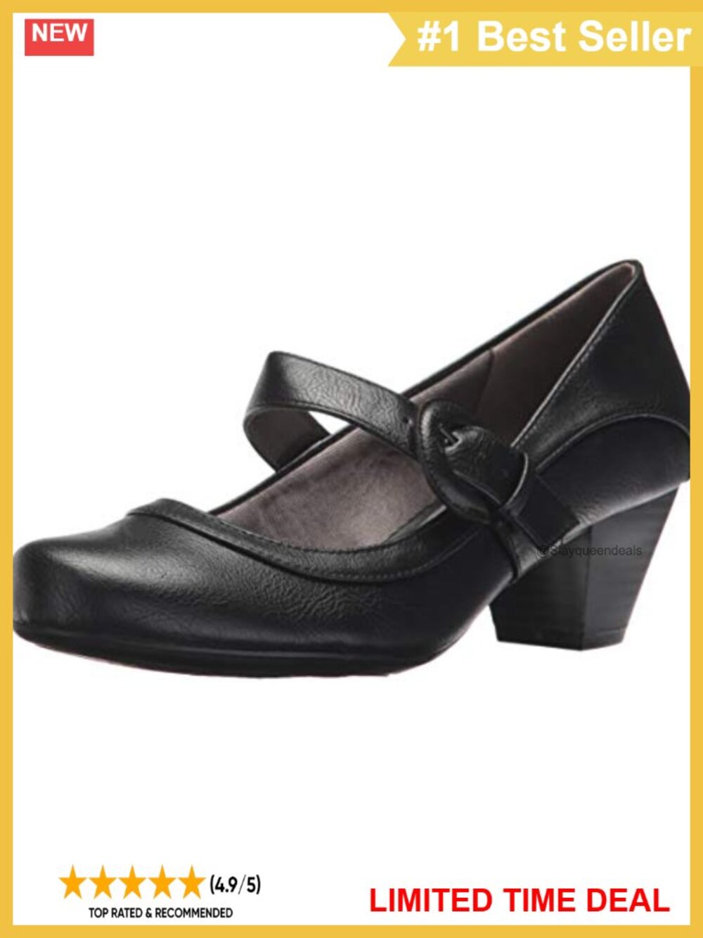 Mary Jane Pumps Faux Leather Block Heel Pull-On Round Toe Casual
